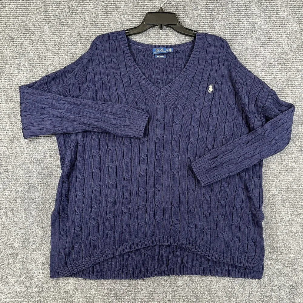 Polo Ralph Lauren Cable Knit Pima Cotton V-Neck Sweater Men XL Casual Office